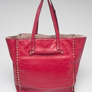 Valentino Dark Red Calfskin Leather Rockstud Medium Shopping Tote Bag